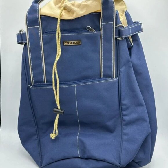 Ariat Gear Bag Canvas Tote Convertible Backpack Cinch Top Handle Blue and Tan - Picture 6 of 7